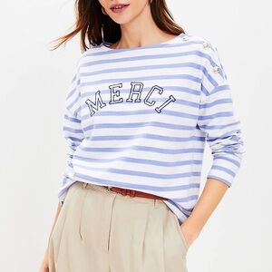 Loft Breton Striped Harbor Tee Blue White Merci Top Fisherman Stripe SZ Small
